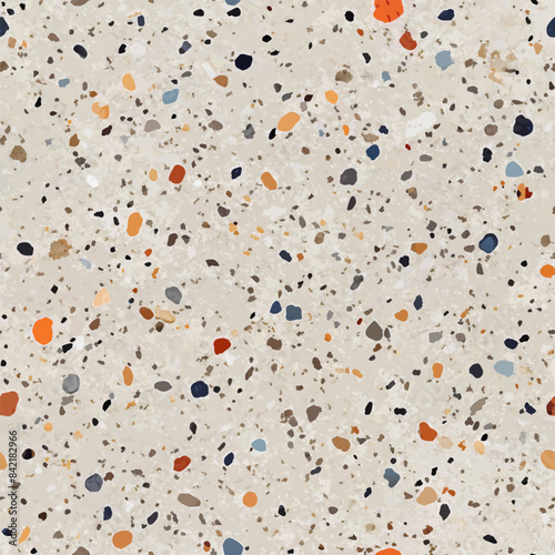 Terrazzo flooring vector seamless pattern. Italian terrazzo mosaic texture. Terrazzo seamless print tile. Concrete, granite, cement terrazo template. Terrazzo Floor material. Particles pebble, glass.