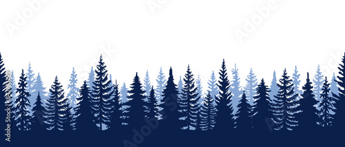 Silhouette of a winter forest, pine trees, illustration of a christmas tree,forest silhouette, vector illustration