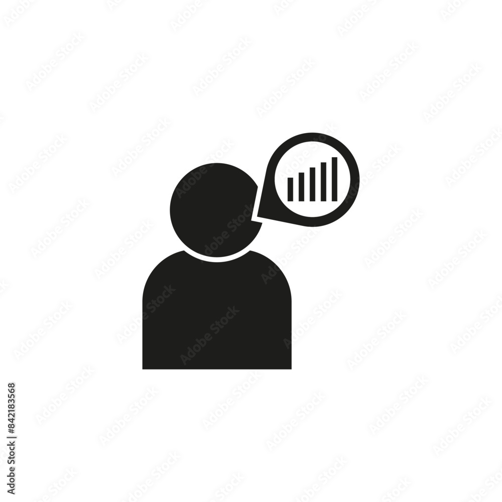 User with chart icon. Data analysis symbol. Vector illustration. User with chart icon. Data analysis symbol. Vector illustration.