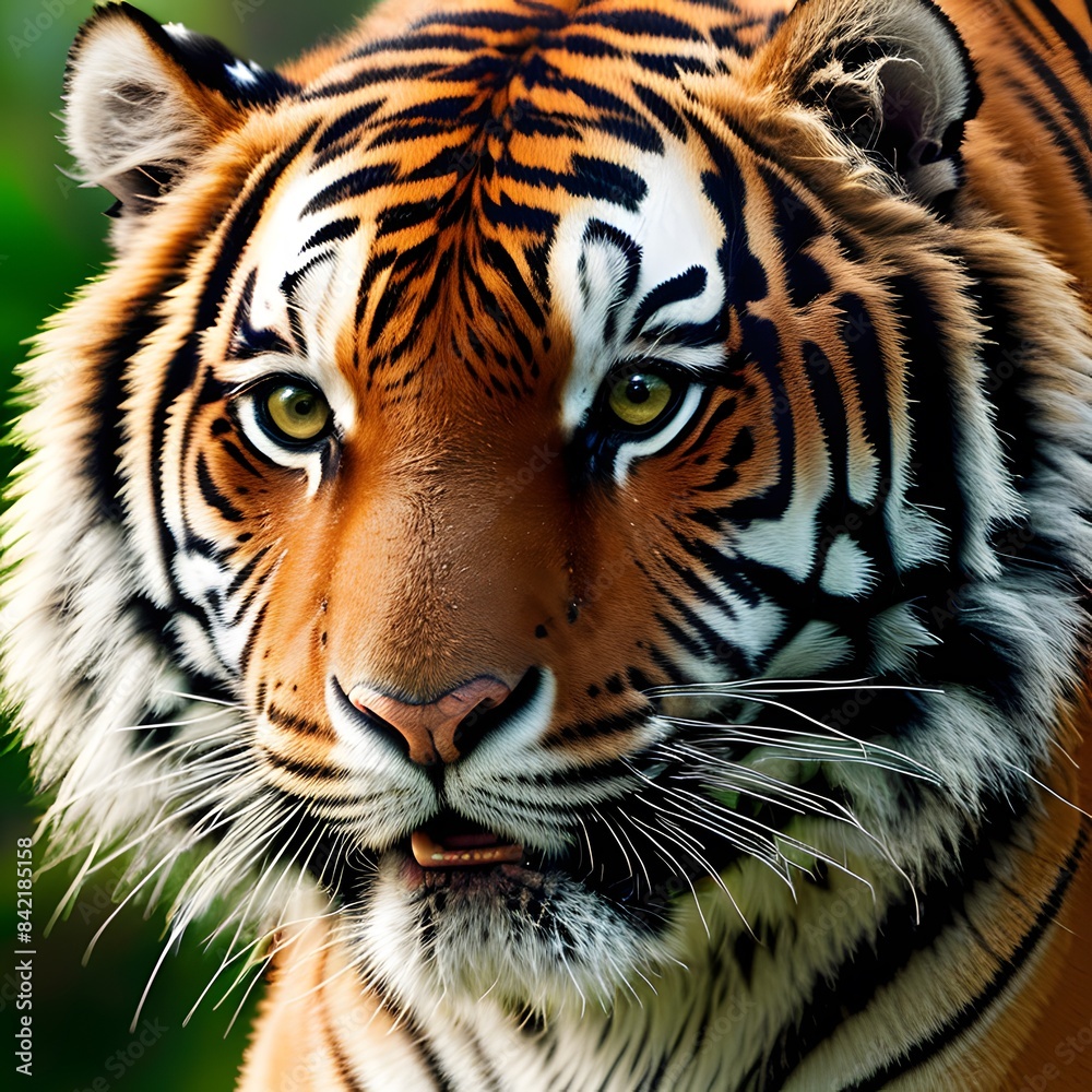 Fototapeta premium A powerful close-up of a tiger, showcasing its piercing eyes and iconic striped fur