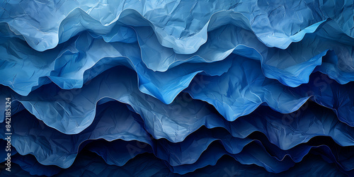Symmetrical Crinkled Paper Art: Blue Indigo Minimalism