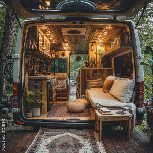 Van-dwelling vanlife, embracing freedom of life on road, exploring world from comfort of a cozy van, experiencing adventure, nature, and community while living a minimalist and sustainable lifestyle. © Ruslan Batiuk
