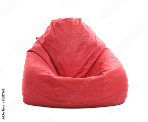 Red bean bag chair isolated on white