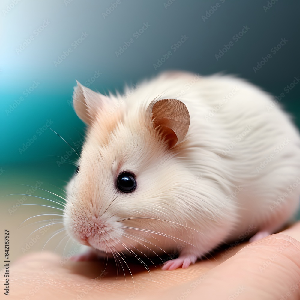 A close-up image of a cute, fluffy hamster sitting on a person's hand A close-up image of a cute, fluffy hamster sitting on a person's hand