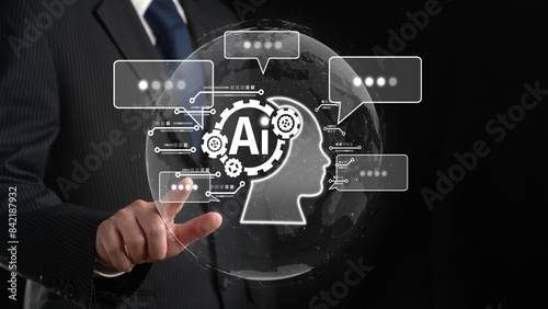 Human interact with AI artificial intelligence virtual assistant chatbot in concept of AI artificial intelligence prompt engineering, LLM AI deep learning to use generative AI for work support. FaaS