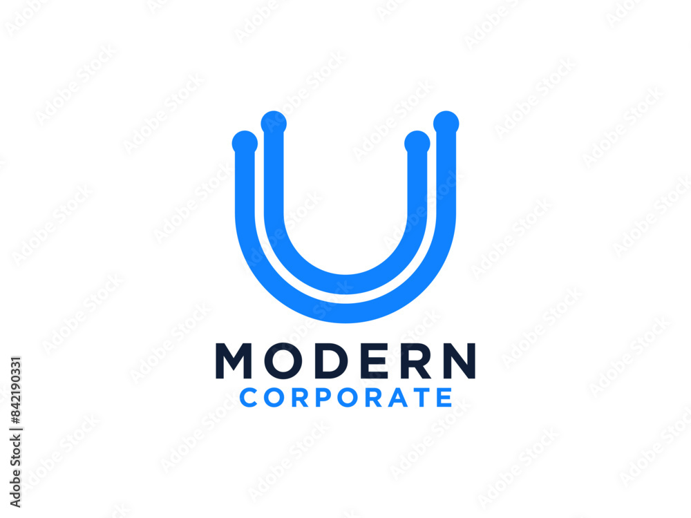 Letter U Logo With Blue Lines Design. Letter U Logo With Blue Lines Design.
