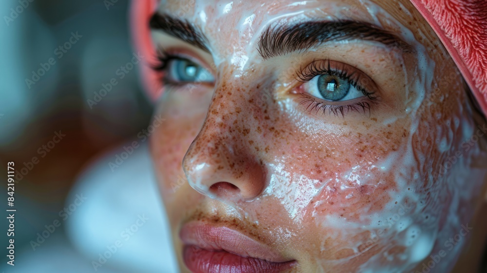 Young woman enjoying a facial treatment at a spa, highlighting skincare and wellness. Young woman enjoying a facial treatment at a spa, highlighting skincare and wellness.