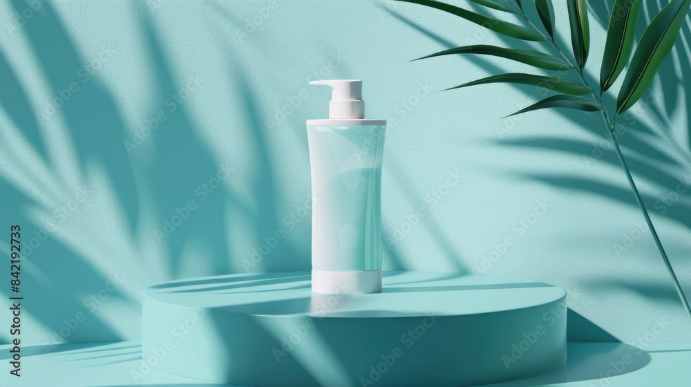 Minimalistic Skincare Product Display with Palm Leaf Shadows Minimalistic Skincare Product Display with Palm Leaf Shadows