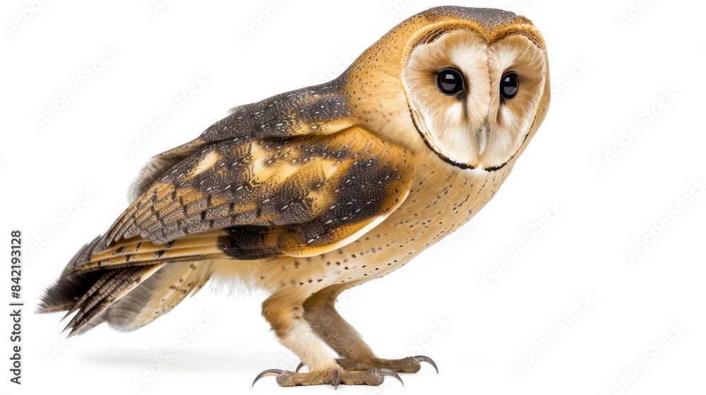 Fototapeta premium Golden Masked Owl full body clearly photo on white background ,