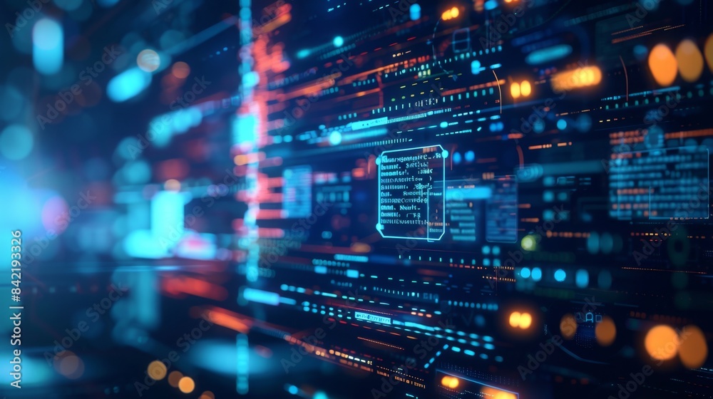 Futuristic Digital Interface with Code and Data Streams, Generative AI Futuristic Digital Interface with Code and Data Streams, Generative AI