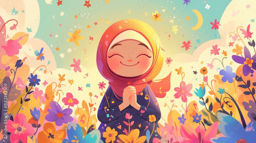 Beautiful woman wearing a hijab in the middle of a flowering garden Beautiful woman wearing a hijab in the middle of a flowering garden