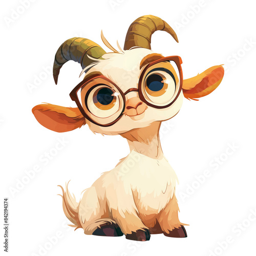 Cartoon illustration of cute goat with glasses photo