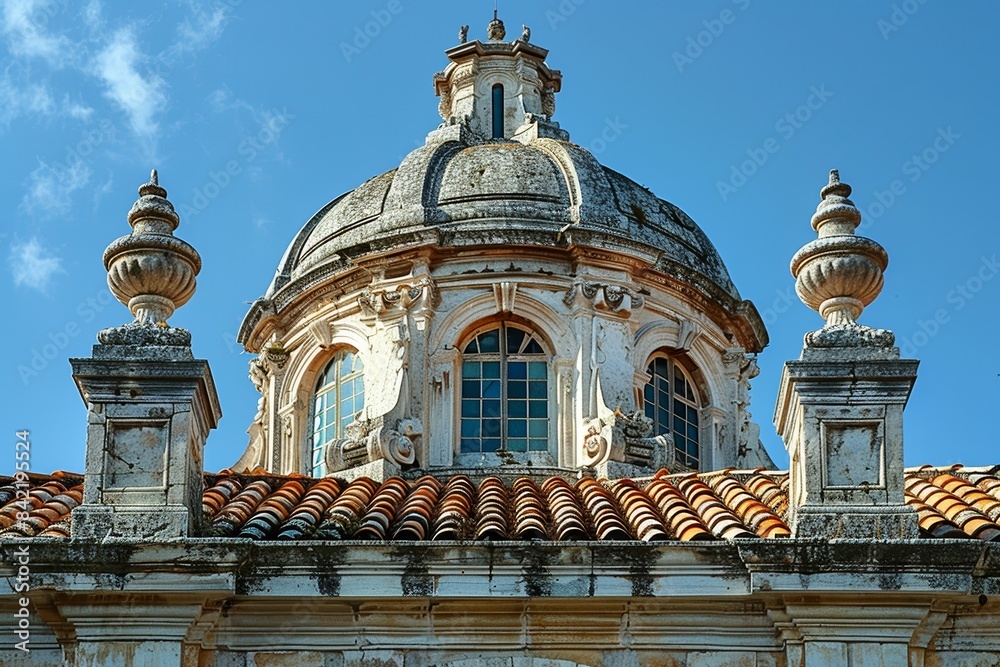 A stunning architectural detail of an historic building with an ornate dome under a clear blue sky showcasing classical design and rich heritage A stunning architectural detail of an historic building with an ornate dome under a clear blue sky showcasing classical design and rich heritage