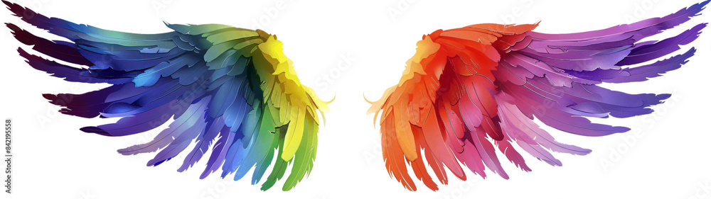 Fototapeta premium Rainbow pride wings isolated on transparent background.