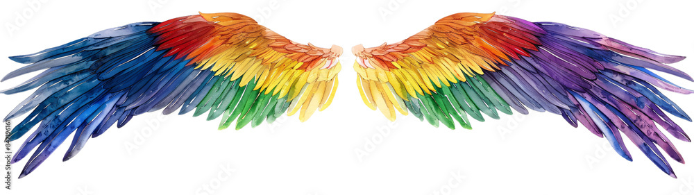 Obraz premium Rainbow pride wings isolated on transparent background.