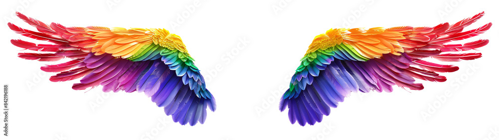 Fototapeta premium Rainbow pride wings isolated on transparent background.