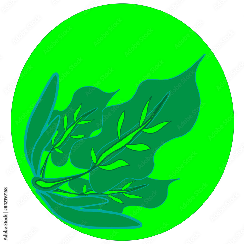 circulo verde com folhas, ilustração feita digitalmente com illustrator para enaltecer nossa natureza verde.