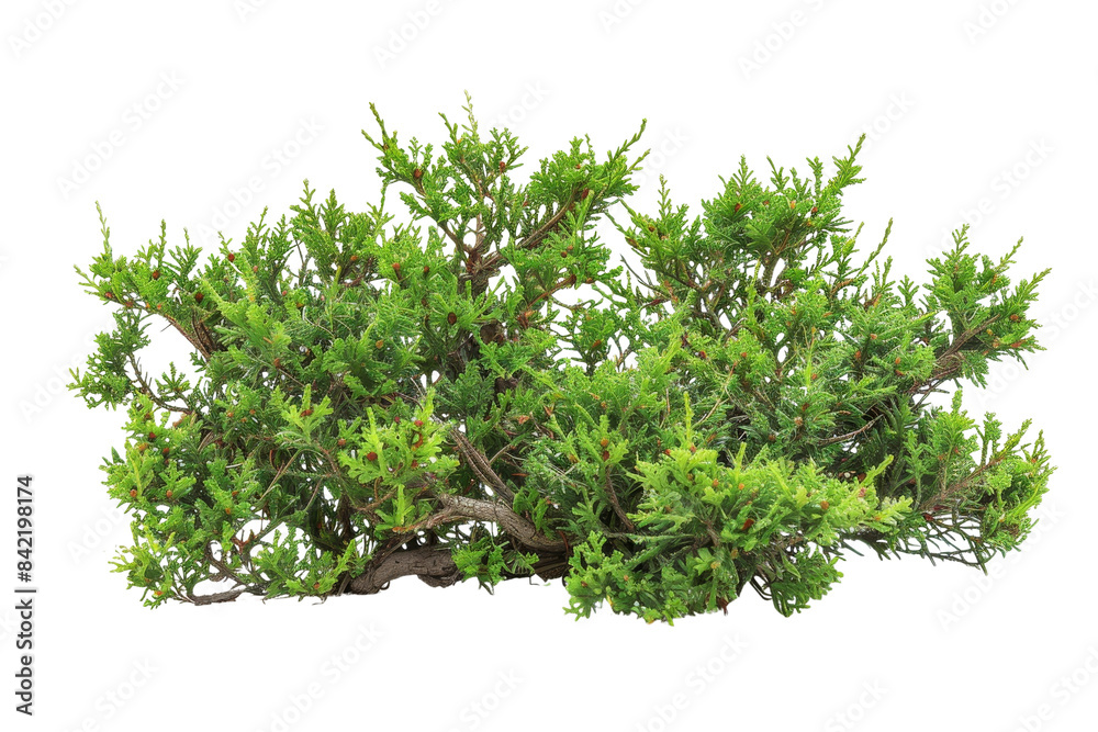 Lush green shrub isolated on white background, perfect for gardening designs or natural landscape projects. Lush green shrub isolated on white background, perfect for gardening designs or natural landscape projects.