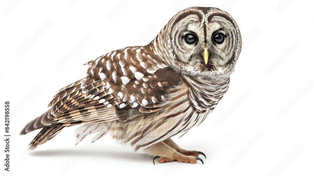 Fototapeta premium Barred Owl on white background ,