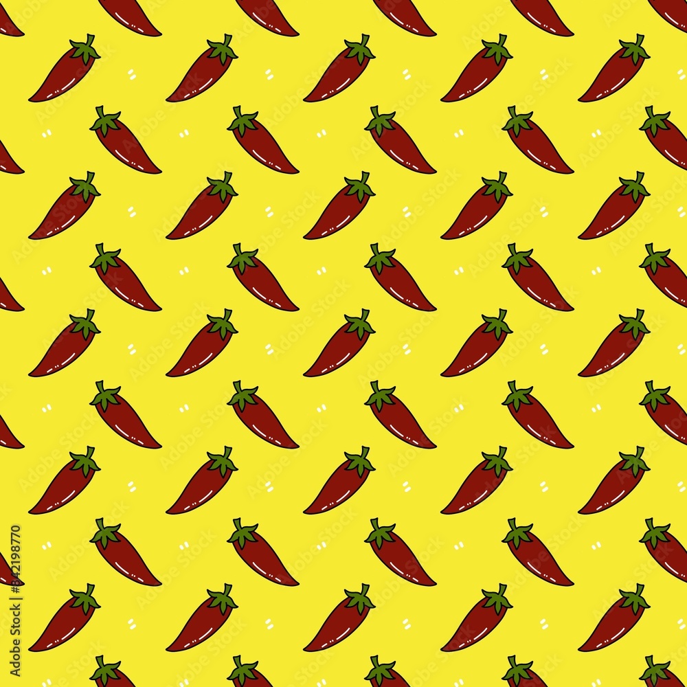 seamless pattern of red peppers on a yellow background. food design for the kitchen. seamless pattern of red peppers on a yellow background. food design for the kitchen.