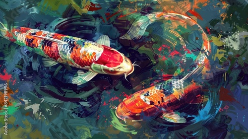 Colorful Koi fish swimming in the lake