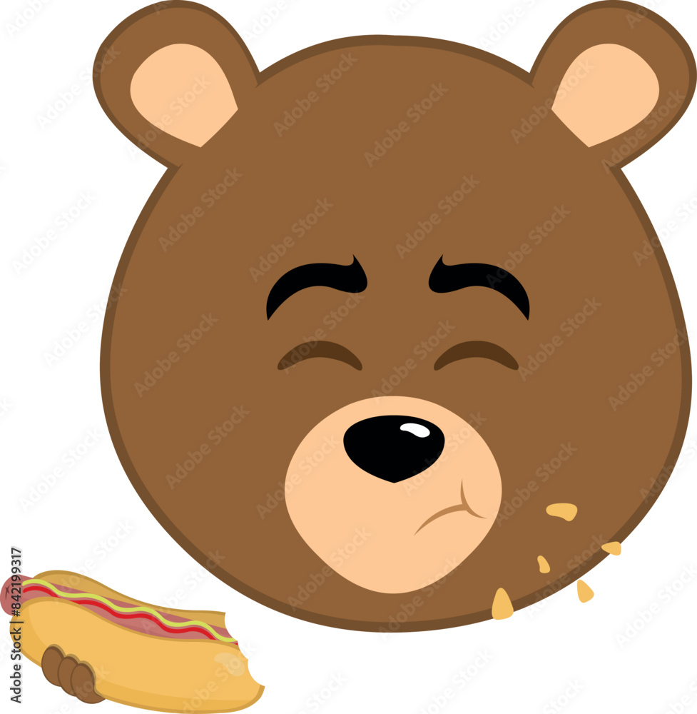 vector illustration face brown bear grizzly cartoon eating fast food from a hot dog vector illustration face brown bear grizzly cartoon eating fast food from a hot dog
