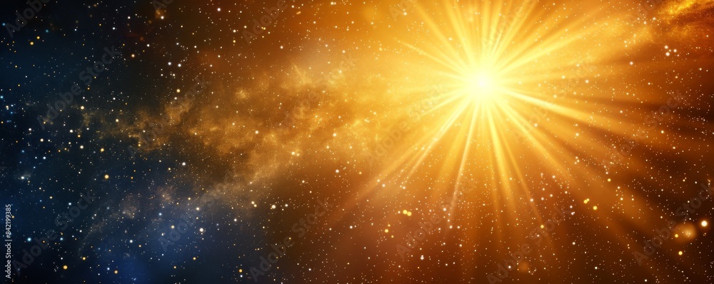 Bright glowing star in deep space, cosmic background. Astronomy and universe concept