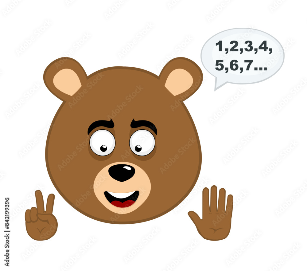 vector illustration face brown bear grizzly cartoon, with your fingers hands counting numbers vector illustration face brown bear grizzly cartoon, with your fingers hands counting numbers
