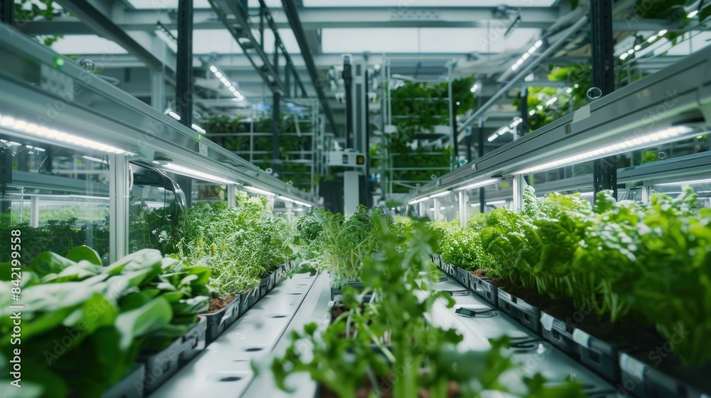 Indoor vertical farming innovative sustainable agriculture concept with plants growing in urban environment