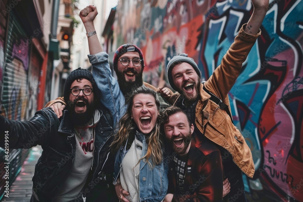 Group of friends having fun in the city. Group of friends laughing and having fun. Group of friends having fun in the city. Group of friends laughing and having fun.