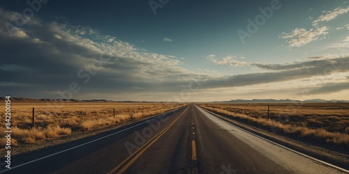 highway on plains wide angle panoramic symmetric banner background