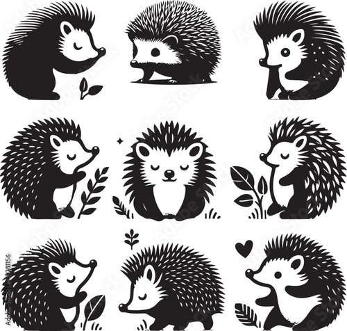 set of hedgehog vector illustration  