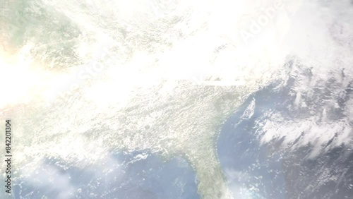 Earth zoom in from space and focus on Stockbridge, Georgia, USA. 3D style Animation. Satellite view. Background for travel intro, blog. Images from NASA. photo