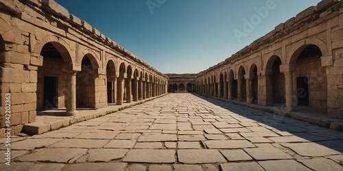 walkway at ancient turkish empire wide angle panoramic symmetric banner background