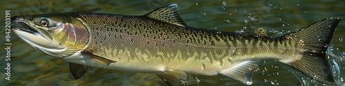 Close-Up View of a Freshwater Tiger Muskie Fish in Natural Habitat with Detailed Markings and Beautiful Coloration