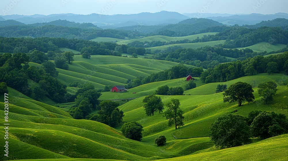 Serene Green Hills With Rolling Pastures and Distant Mountain Views Surrounded by Lush Vegetation and Rural Landscape, Perfect for Scenic Retreat Serene Green Hills With Rolling Pastures and Distant Mountain Views Surrounded by Lush Vegetation and Rural Landscape, Perfect for Scenic Retreat