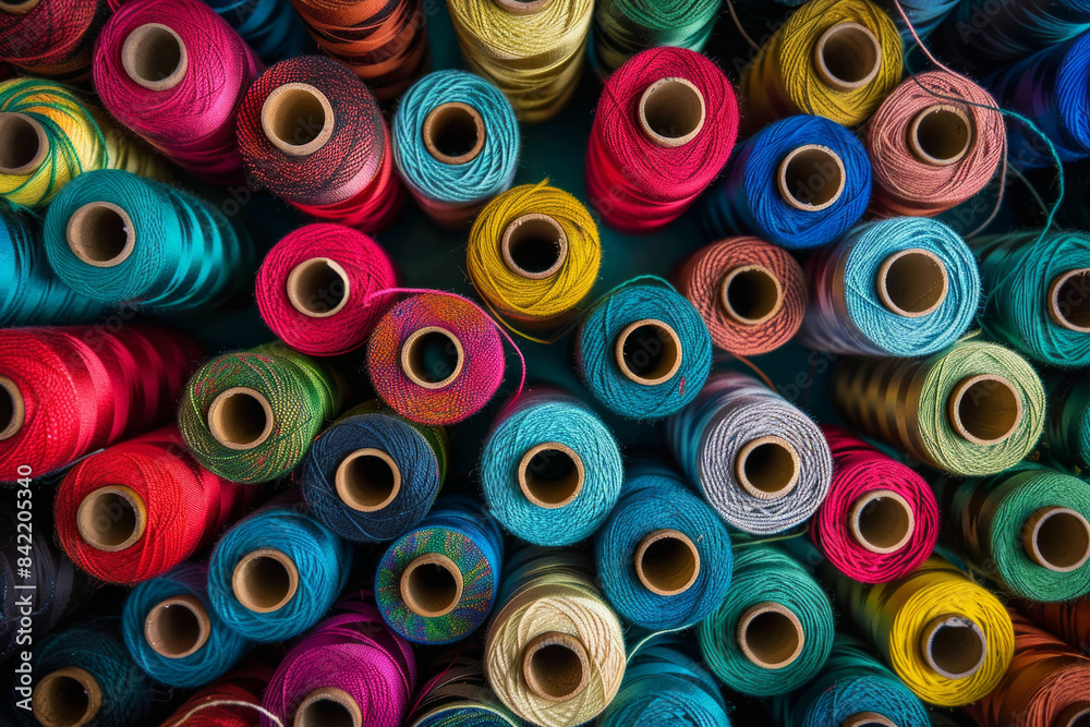 A tightly packed collection of spools of thread in various colors, filling the entire frame. The threads come in shades of red, blue, green, yellow, and pink, creating a vibrant and crafty background. A tightly packed collection of spools of thread in various colors, filling the entire frame. The threads come in shades of red, blue, green, yellow, and pink, creating a vibrant and crafty background.