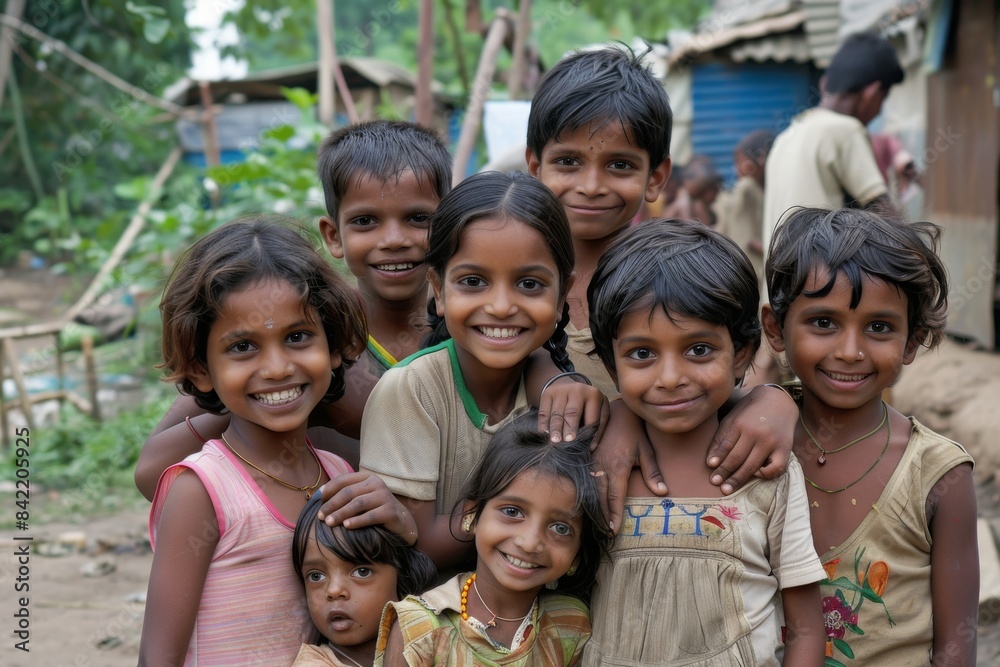 Group of indian kids smiling at the camera in the village. Group of indian kids smiling at the camera in the village.