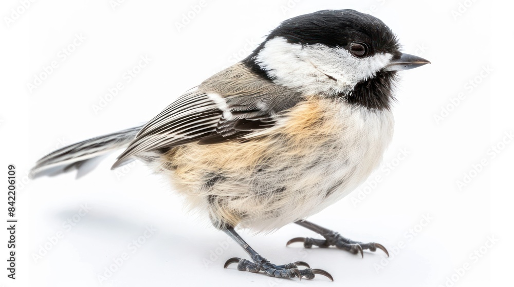 Naklejka premium Black-Capped Chickadee on white background 