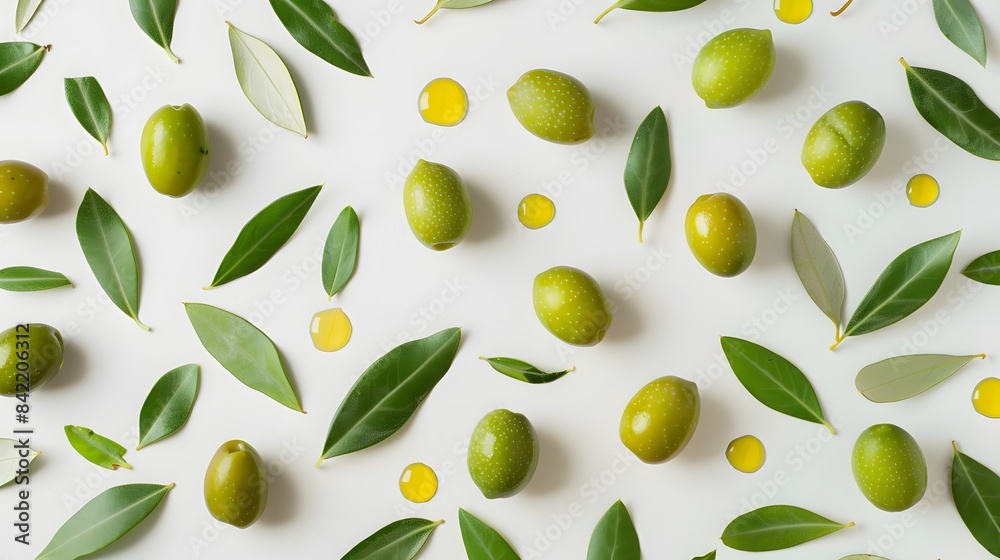 Olive oil. Greek olive oil in glass transparent bowl with branches with leaves and olives, with copy space. Close-up, Isolated on white background. Olive oil. Greek olive oil in glass transparent bowl with branches with leaves and olives, with copy space. Close-up, Isolated on white background.