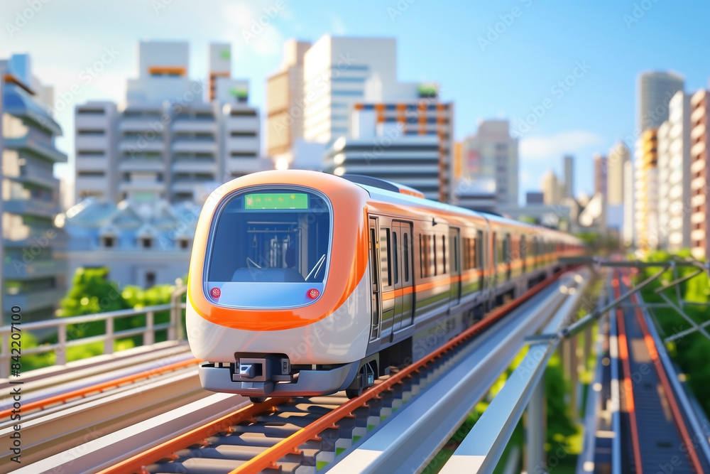 Fototapeta premium 都会を走る電車