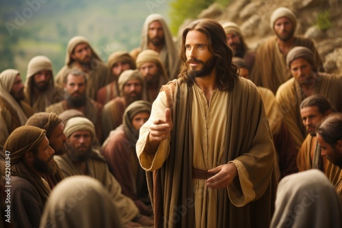 Sacred narrative: Jesus sermon on mount biblical drama, biblical - immersing in e timeless wisdom and transformative message , brought to life in a captivating biblical portrayal.