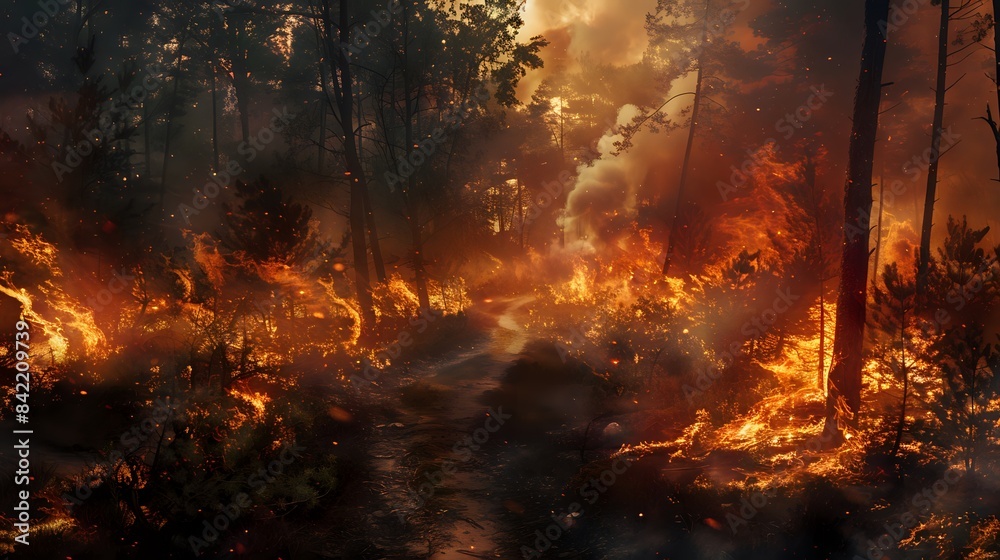 Blazing Forest Fire in the Mountain Range Blazing Forest Fire in the Mountain Range