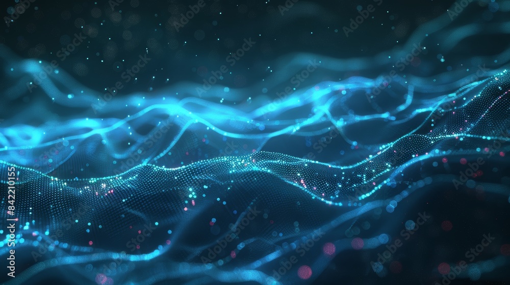 Digital Cyberspace with Particles and Network Connections, Featuring High Speed Data Analysis Technology in a 3D Abstract Background Rendering Digital Cyberspace with Particles and Network Connections, Featuring High Speed Data Analysis Technology in a 3D Abstract Background Rendering
