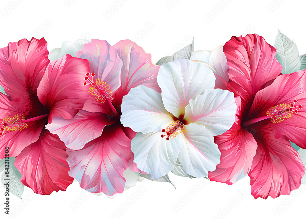 pink and white tropical flower garland on the bottom of an isolated white background pink and white tropical flower garland on the bottom of an isolated white background