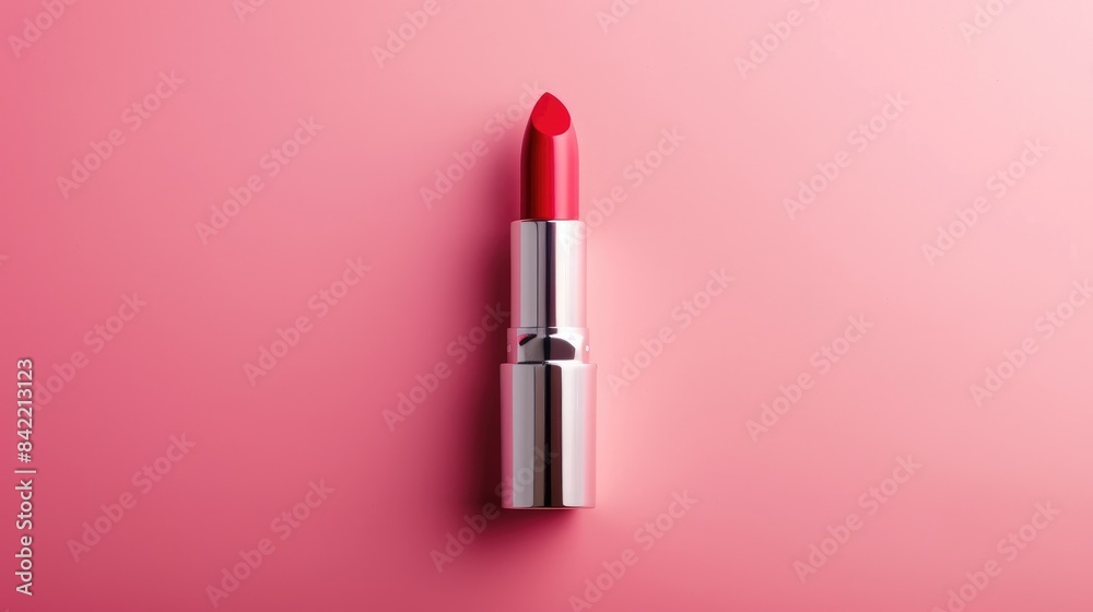 Define your style: Vibrant red lipstick stick showcased against a pretty pink background, perfect for expressing your beauty Define your style: Vibrant red lipstick stick showcased against a pretty pink background, perfect for expressing your beauty