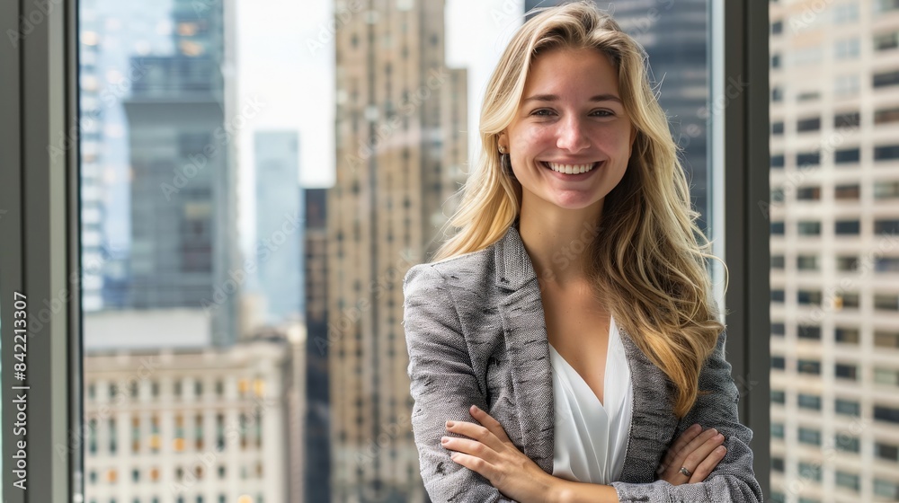 Empowered business consultant in a high-rise office building, smiling at the camera with the city skyline behind her, symbolizing confidence and professional success. Empowered business consultant in a high-rise office building, smiling at the camera with the city skyline behind her, symbolizing confidence and professional success.