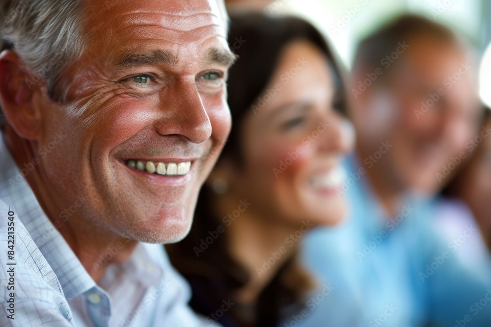 Portrait of happy senior man with his family in background at home Portrait of happy senior man with his family in background at home