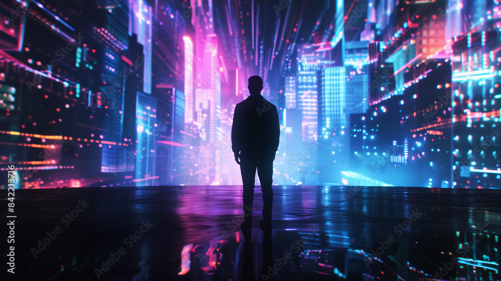 Futuristic Urban Landscape: AI Hologram Projection Futuristic Urban Landscape: AI Hologram Projection