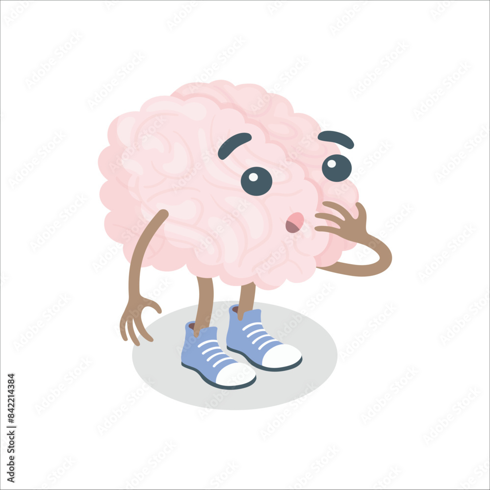 3d Curiosity Brain Questions Vector. Cute little brain mascot thinking ...